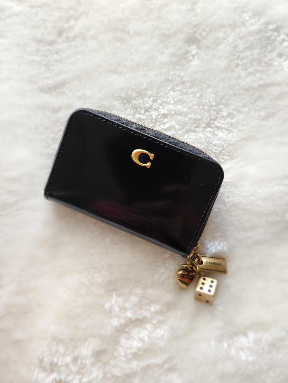 Coach Spazzolato Black Zip Around Wallet/Cardholder w/ Charms